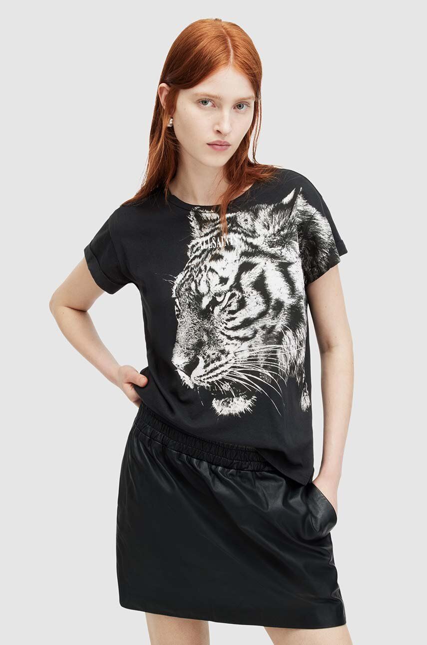 AllSaints tricou din bumbac TIGRESS femei, culoarea negru
