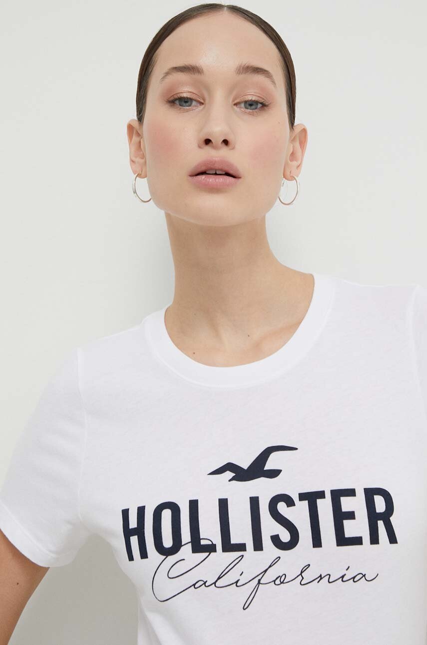 Hollister Co. tricou din bumbac femei, culoarea alb