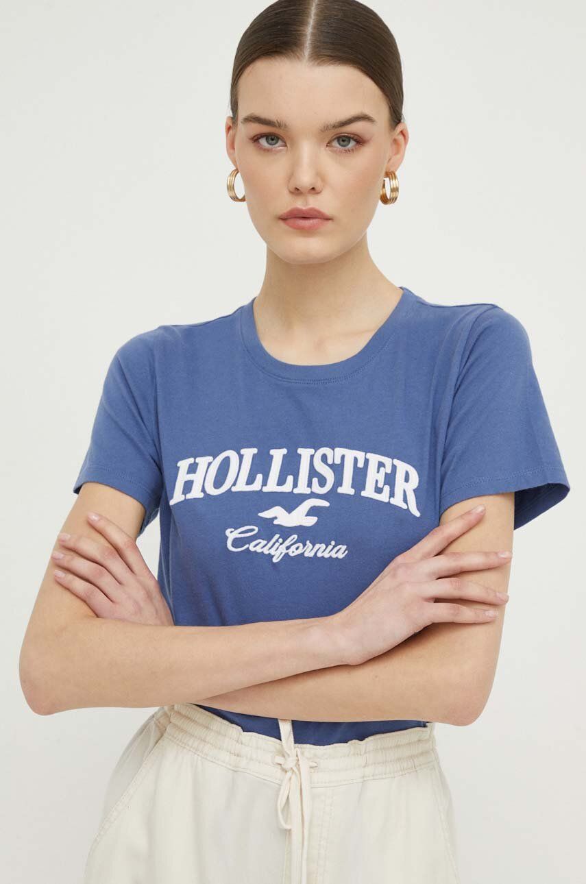 Hollister Co. tricou din bumbac femei, culoarea albastru marin