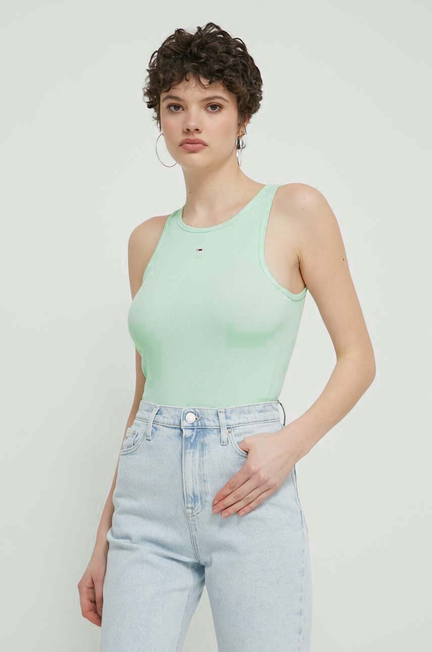 Tommy Jeans top femei, culoarea verde