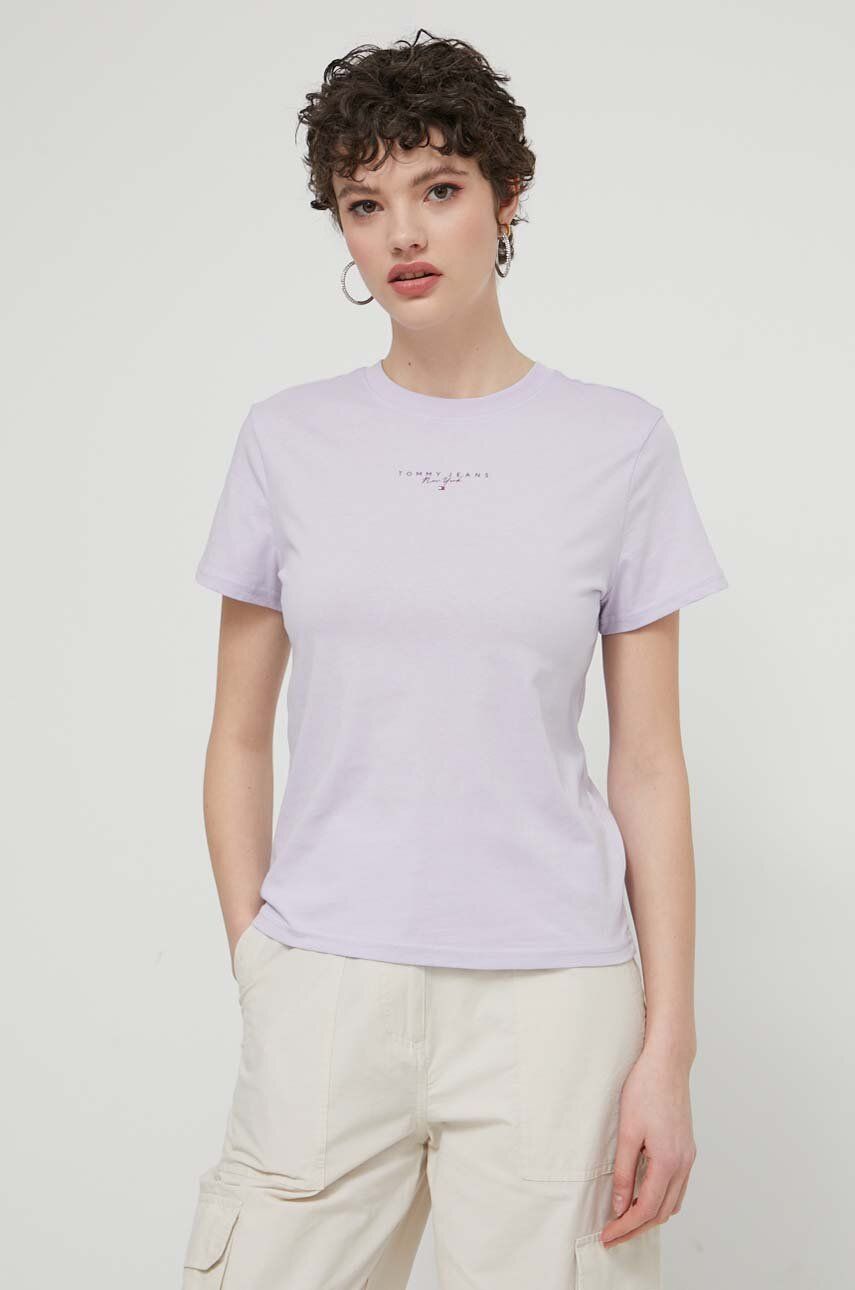 Tommy Jeans tricou din bumbac femei, culoarea violet DW0DW17828