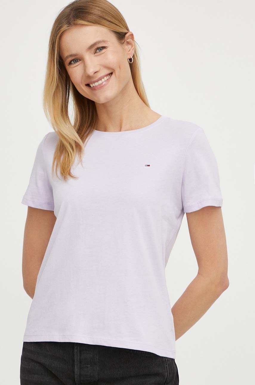 Tommy Jeans tricou din bumbac femei, culoarea violet