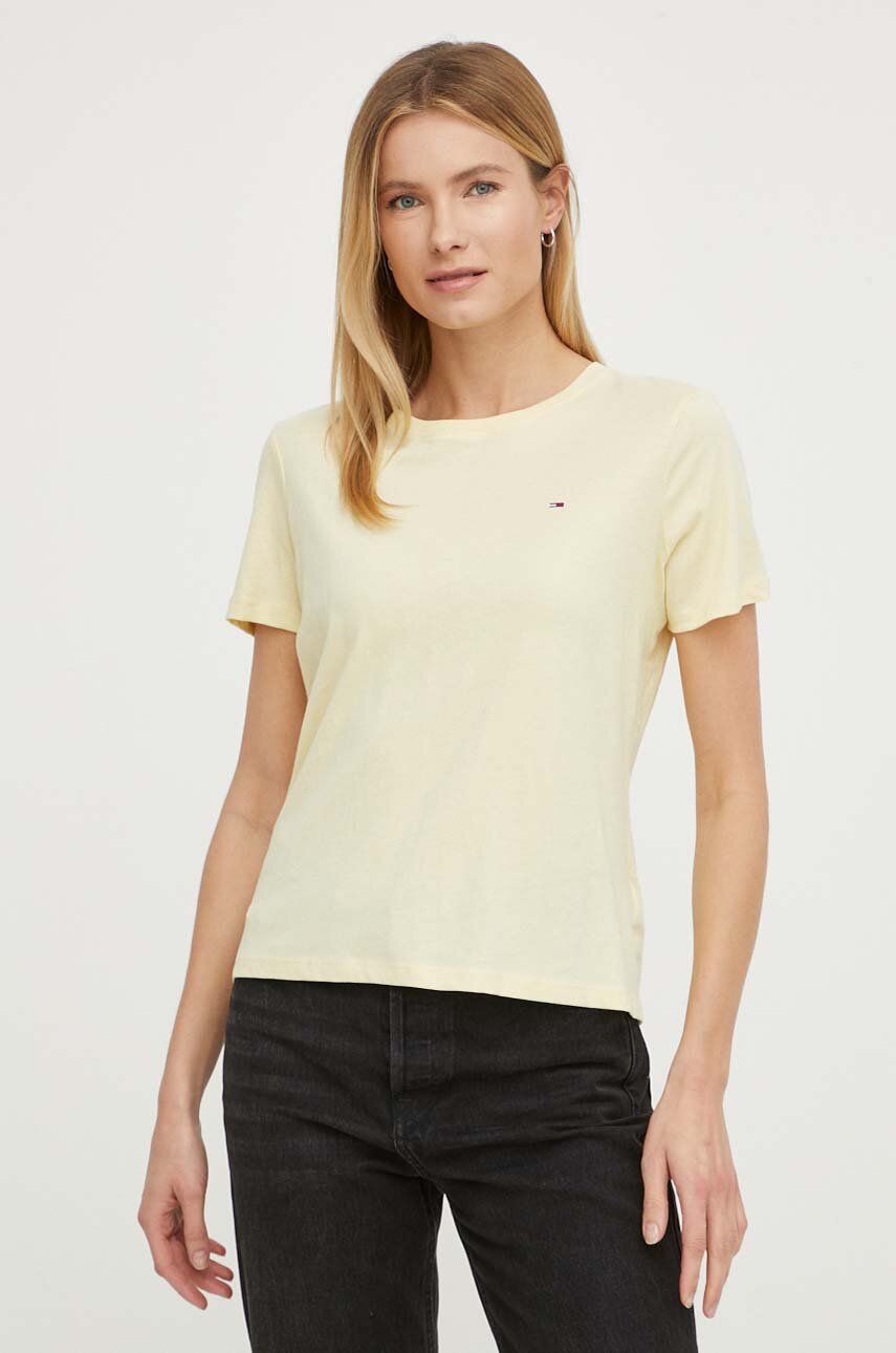 Tommy Jeans tricou din bumbac femei, culoarea galben DW0DW14616