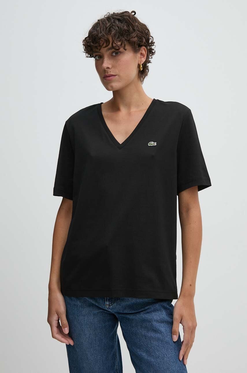 Lacoste tricou din bumbac femei, culoarea negru