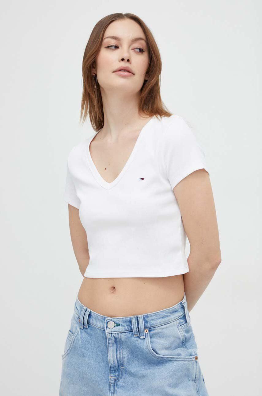 Levně Tričko Tommy Jeans bílá barva, DW0DW17384