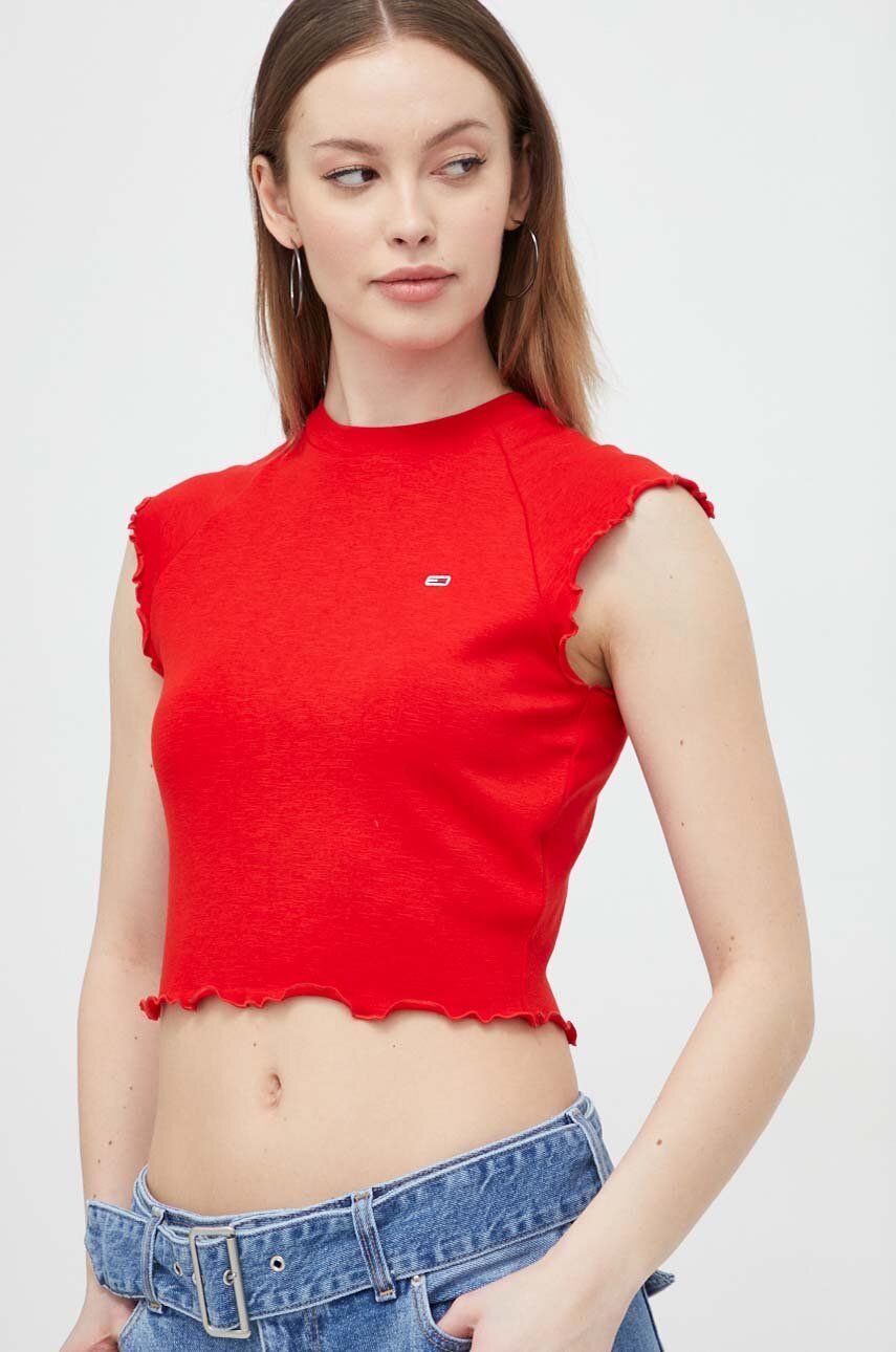 Levně Top Tommy Jeans dámský, červená barva, DW0DW17884