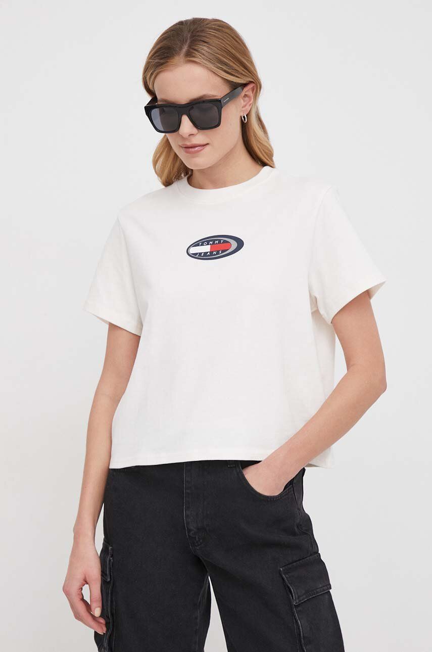 E-shop Bavlněné tričko Tommy Jeans béžová barva