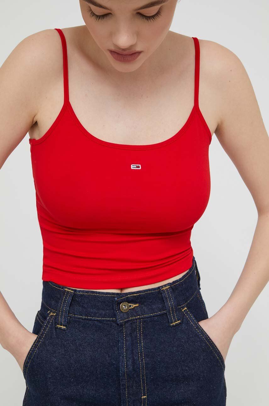 Tommy Jeans top 2-pack femei, culoarea rosu