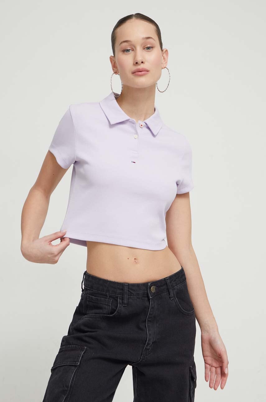 Tommy Jeans tricou polo femei, culoarea violet