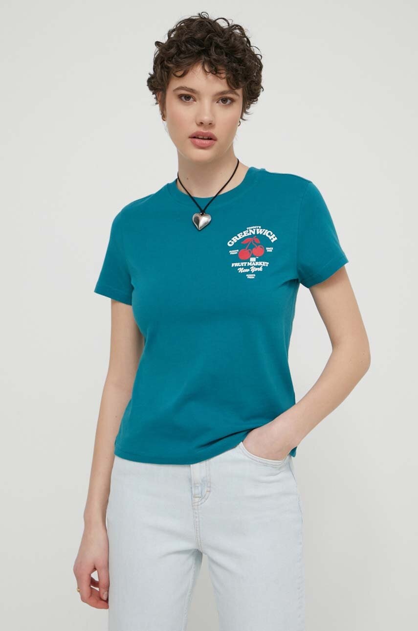 Tommy Jeans tricou din bumbac femei, culoarea turcoaz DW0DW17820 Tommy Jeans tricou din bumbac femei, culoarea turcoaz DW0DW17820