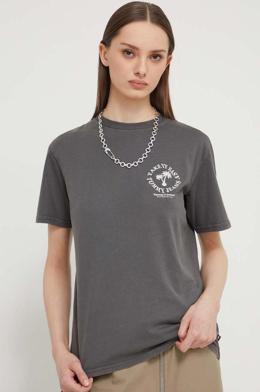 Levně Bavlněné tričko Tommy Jeans šedá barva, DW0DW17821