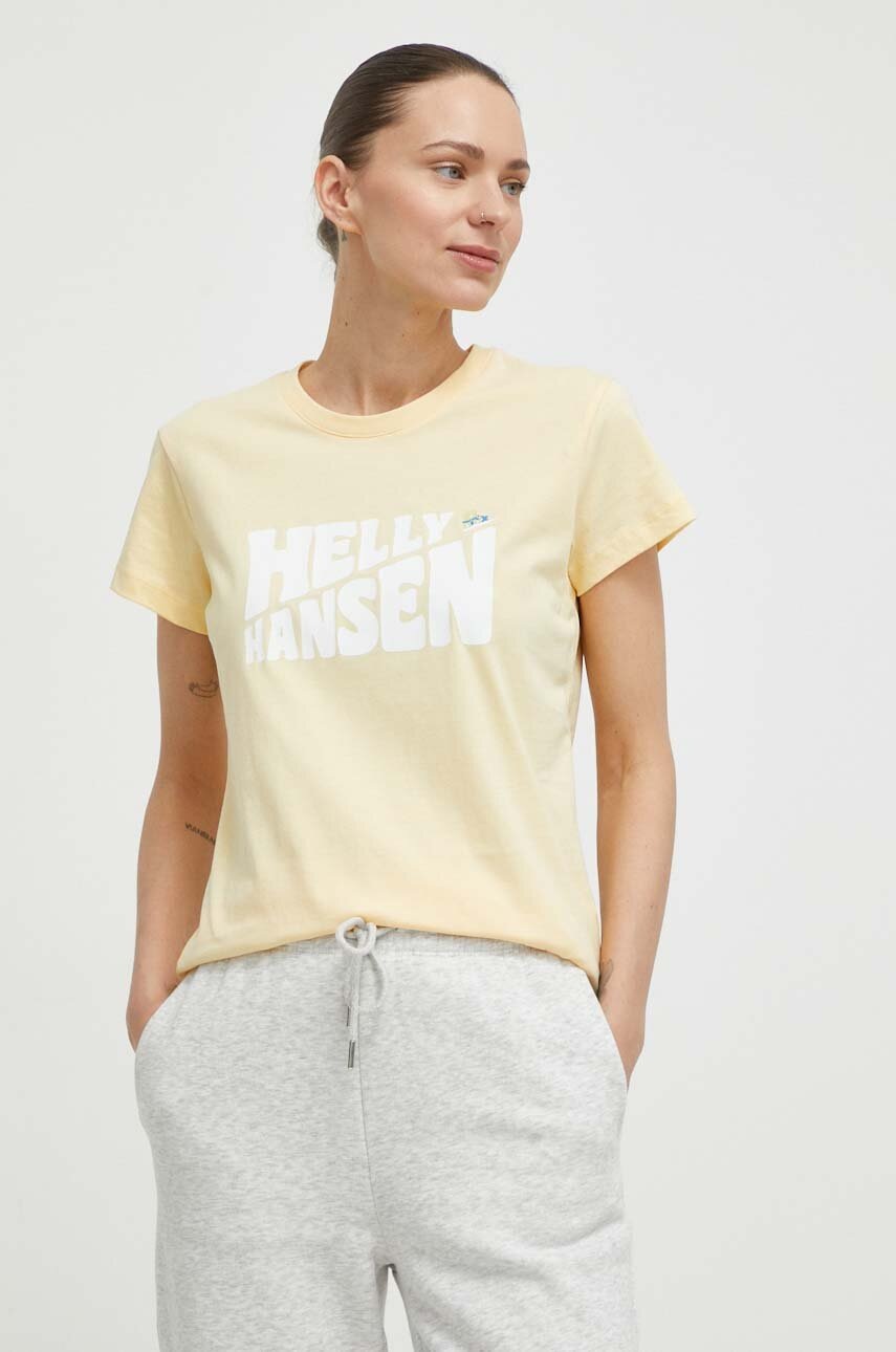 

Памучна тениска Helly Hansen в жълто, Жълт