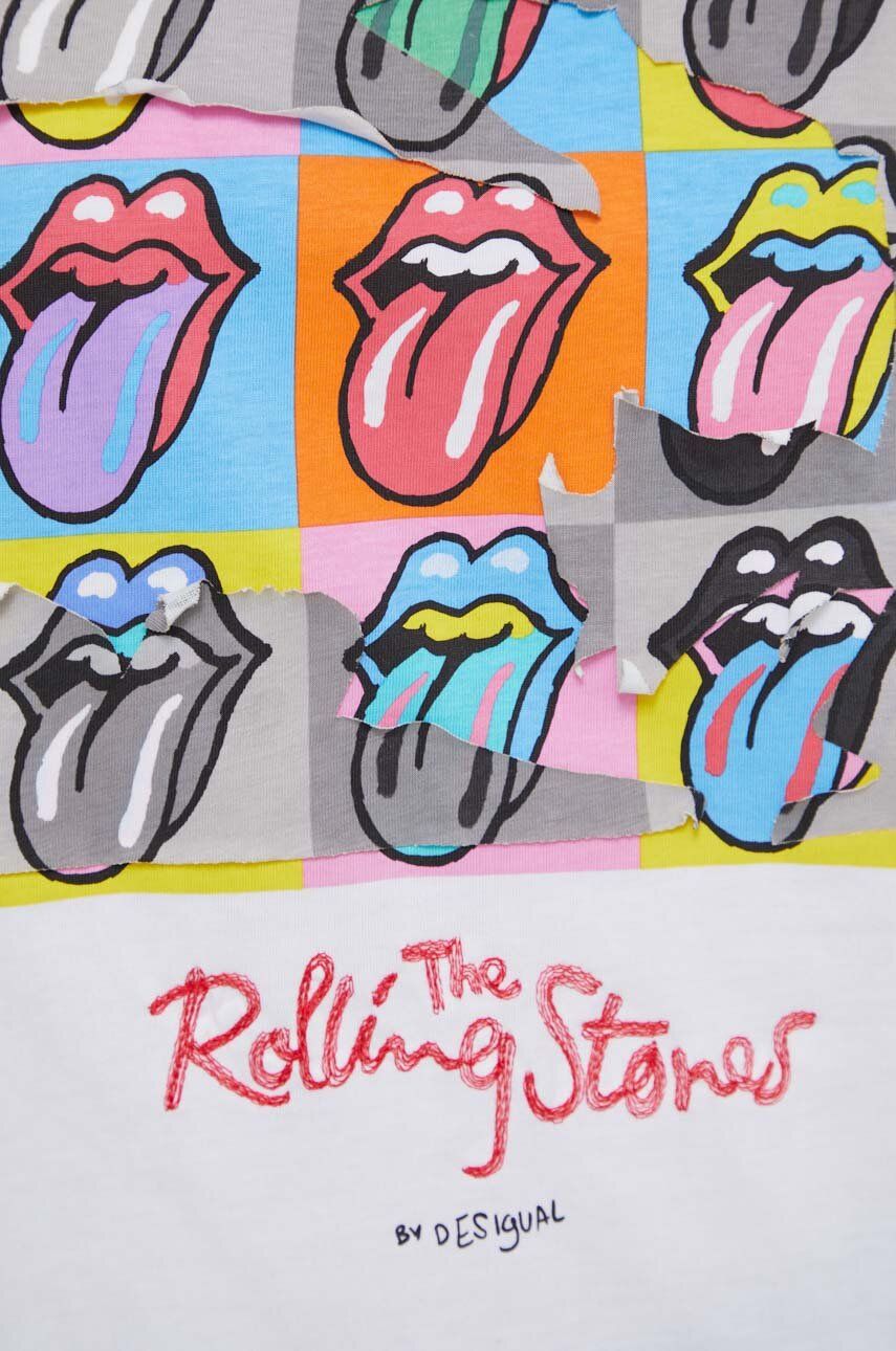 Bavlněné tričko Desigual x The Rolling Stones bílá barva 24SWTK49 S