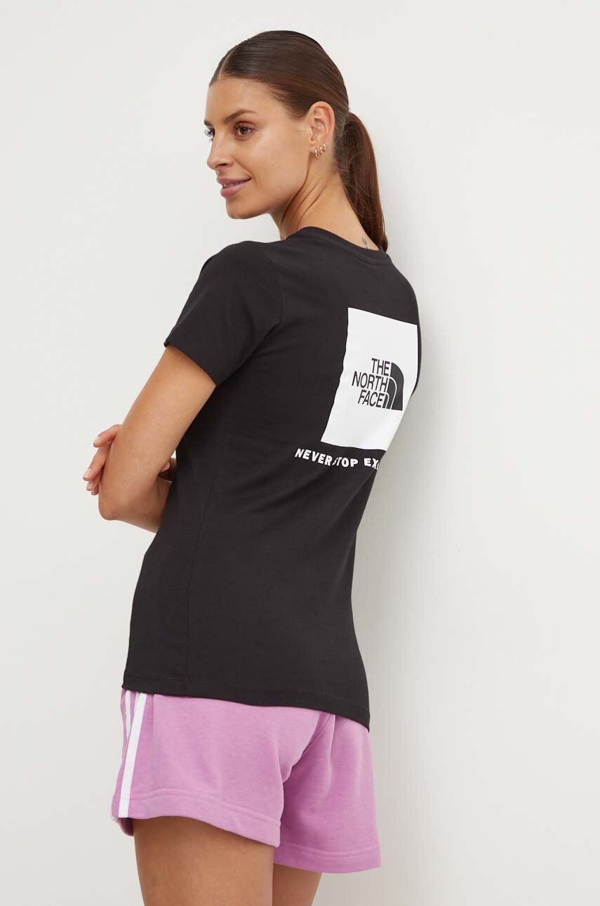 Βαμβακερό μπλουζάκι The North Face W S/S Redbox Slim Tee γυναικείο, χρώμα: μαύρο, NF0A87NMJK31 φωτογραφία