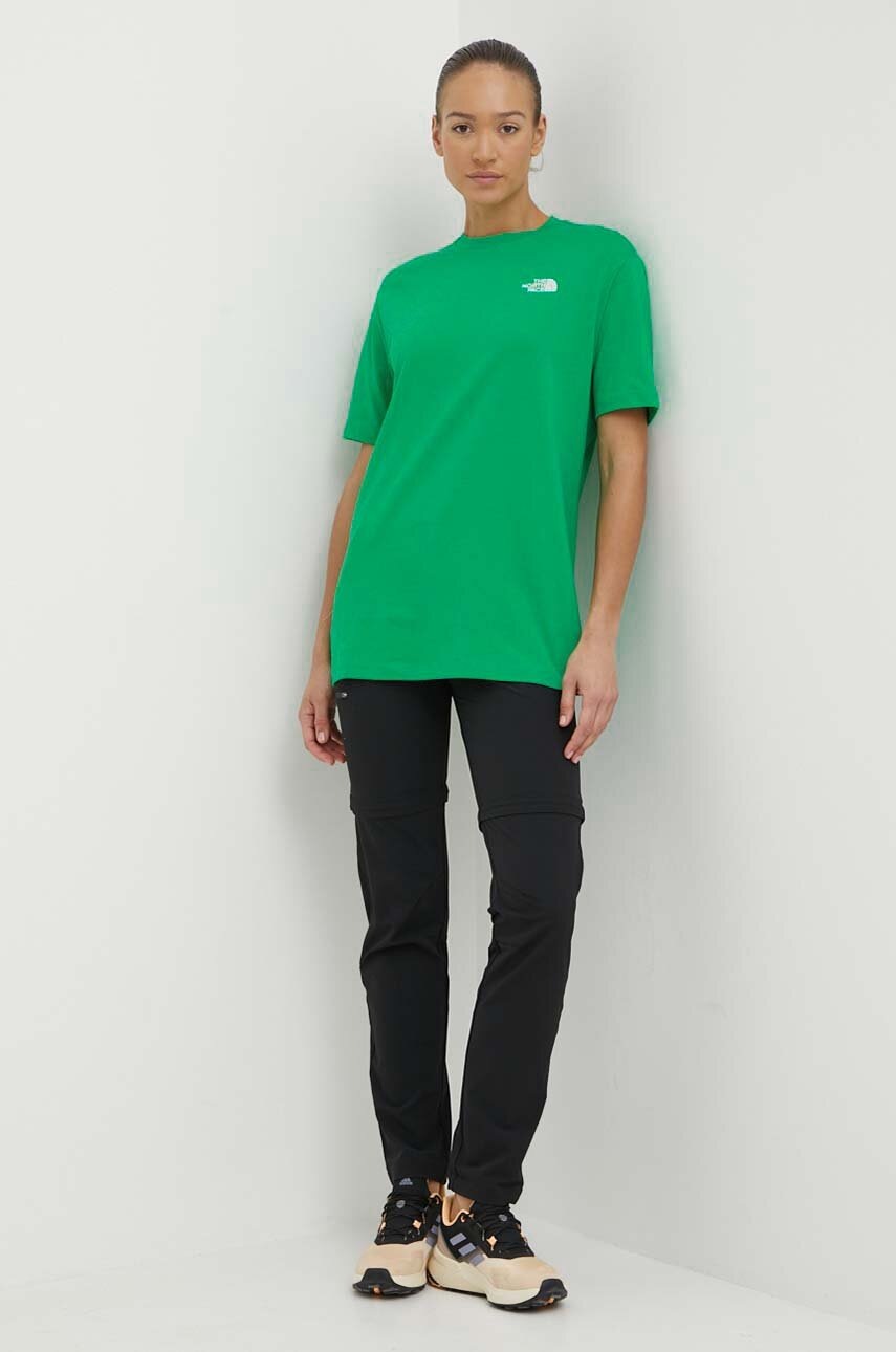 Βαμβακερό μπλουζάκι The North Face W S/S Essential Oversize Tee γυναικείο, χρώμα: πράσινο, NF0A87NQPO81 φωτογραφία