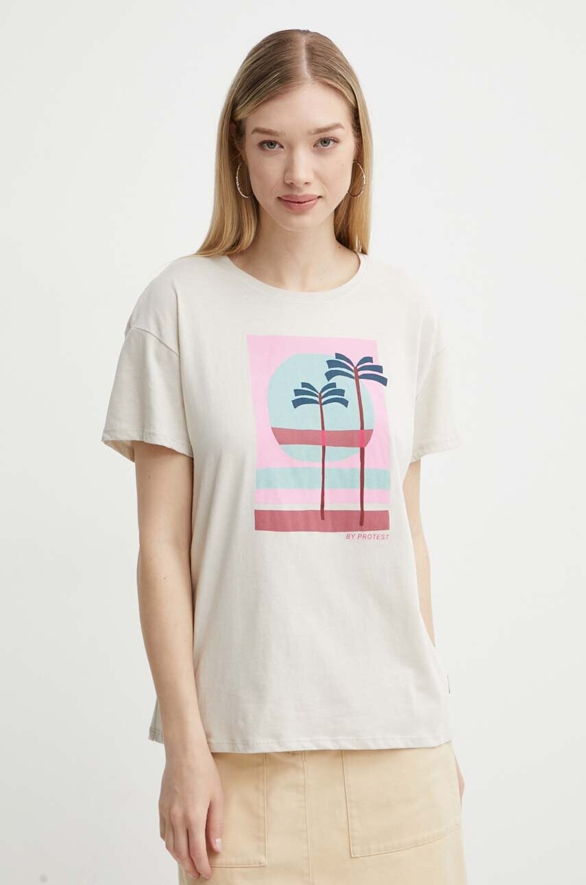 Protest tricou din bumbac Prtglassy femei, culoarea bej, 1611043