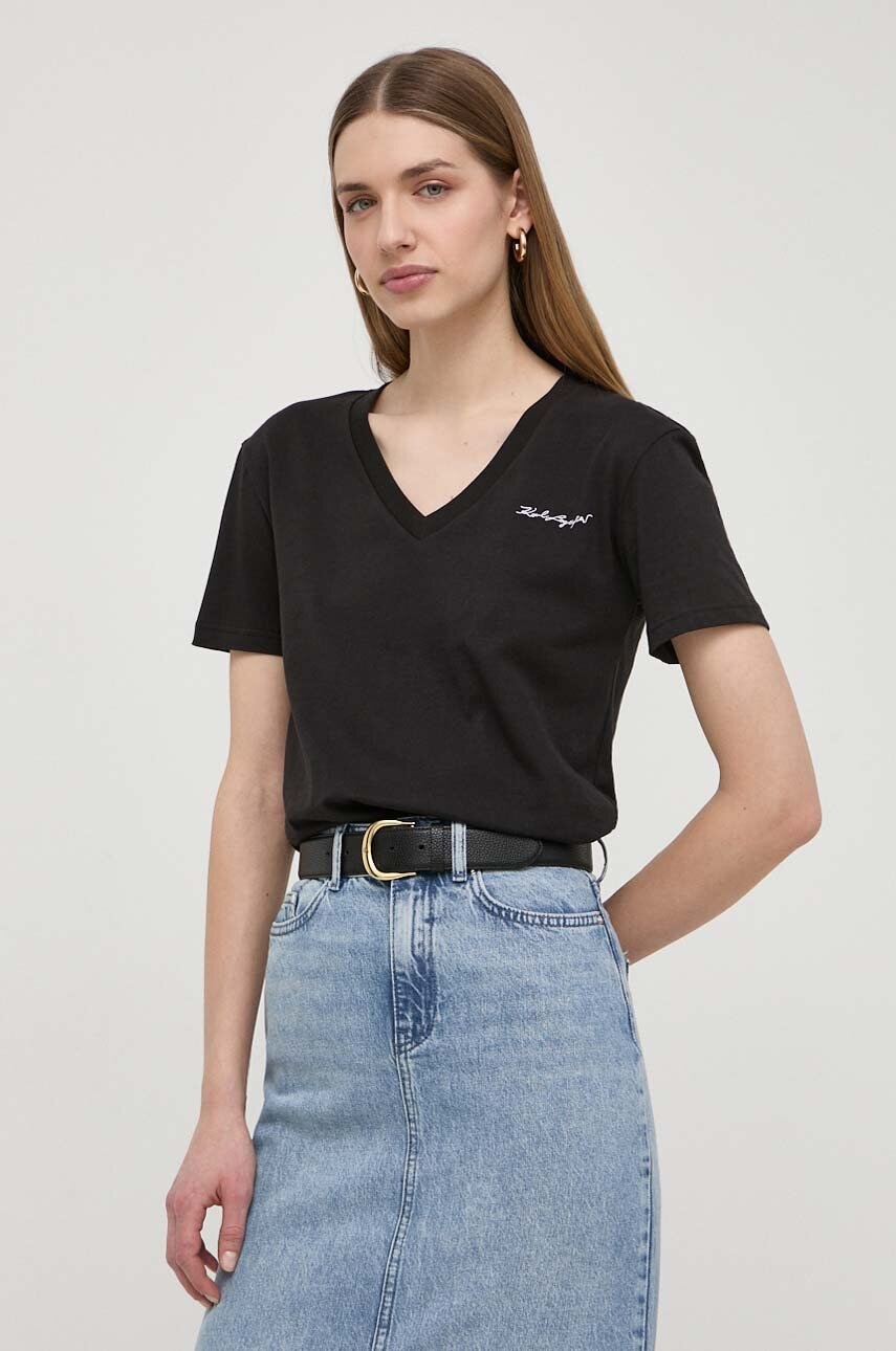 Karl Lagerfeld tricou din bumbac femei, culoarea negru