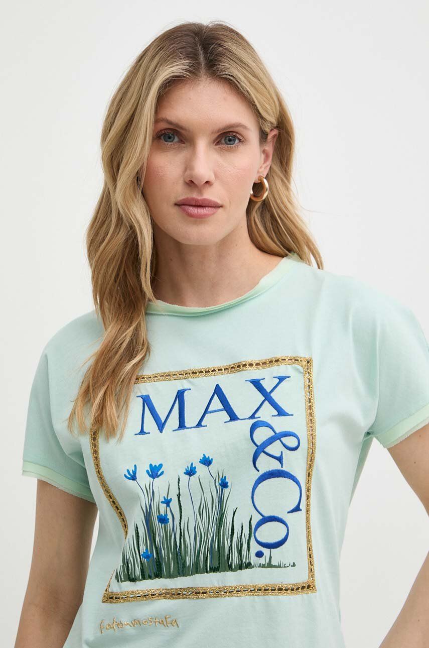MAX&Co. tricou din bumbac x FATMA MOSTAFA femei, culoarea verde, 2416941018200 2416940000000