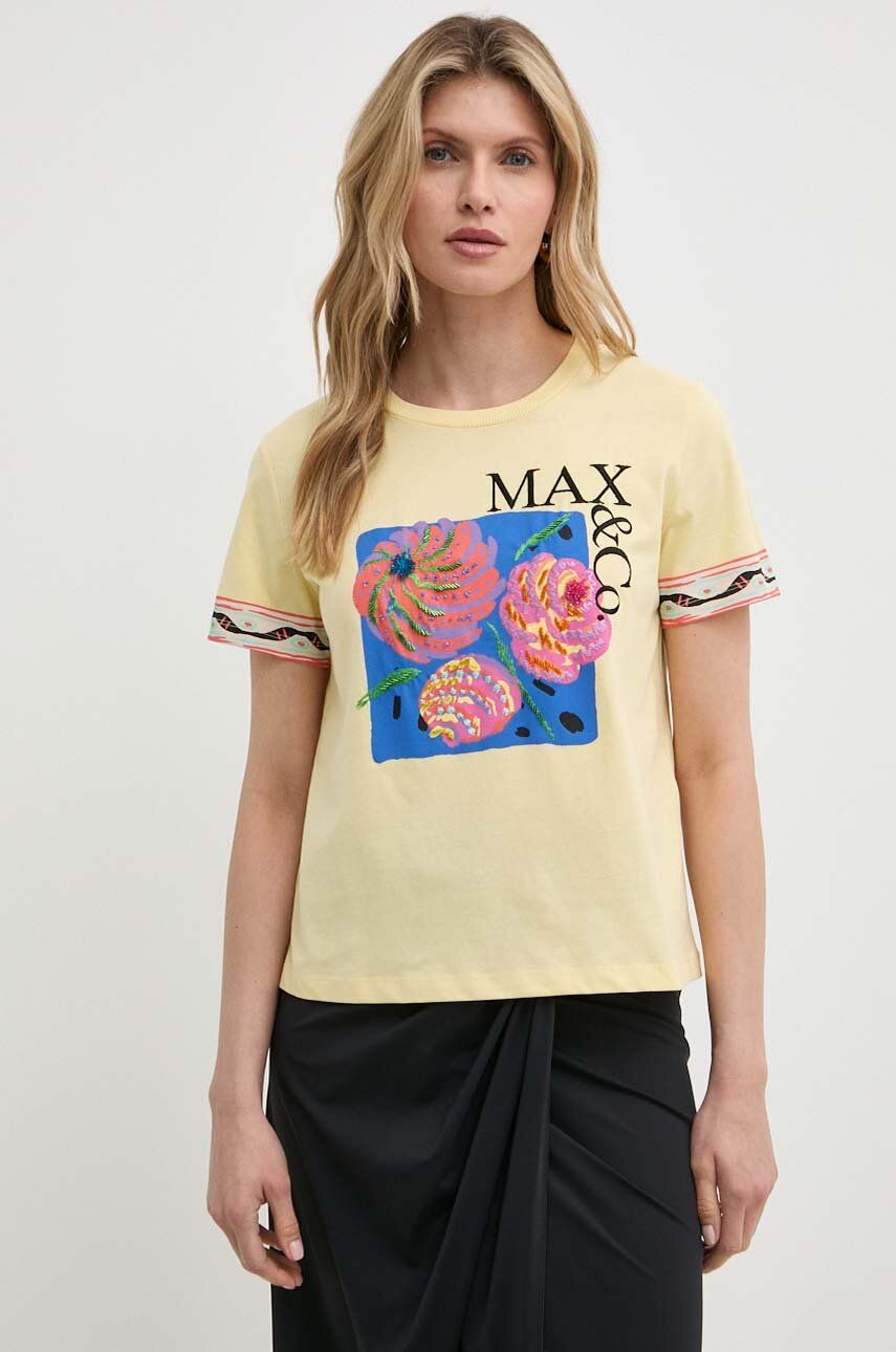 MAX&Co. tricou din bumbac femei, culoarea galben, 2416971024200 2416970000000