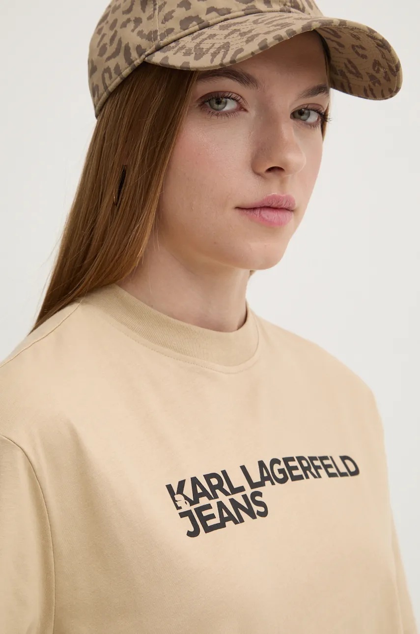 

Памучна тениска Karl Lagerfeld Jeans в бежово, Бежов