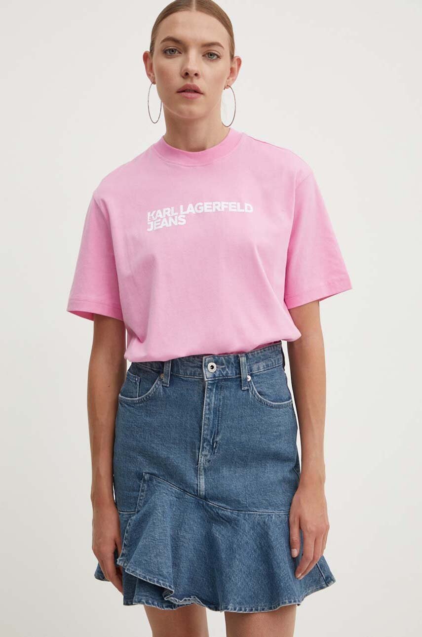 

Памучна тениска Karl Lagerfeld Jeans в розово, Розов