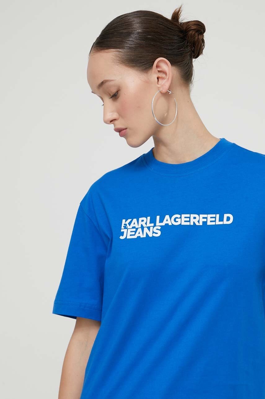 

Памучна тениска Karl Lagerfeld Jeans в синьо, Син