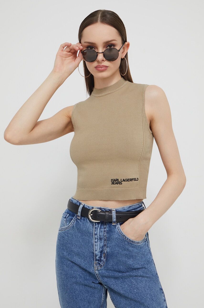 Karl Lagerfeld Jeans top femei, culoarea bej