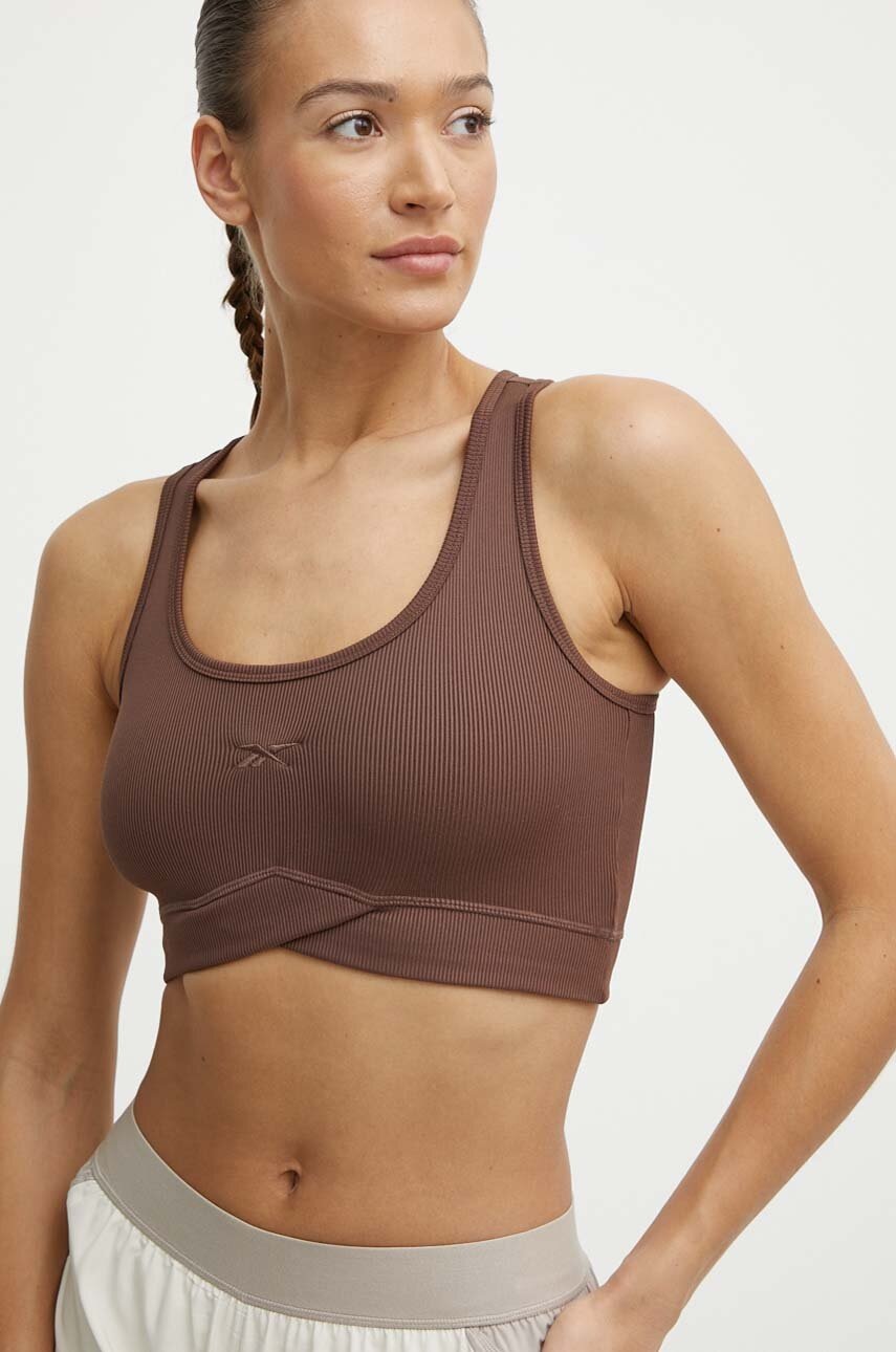 Reebok top de yoga LUX Collection culoarea maro, 100075385