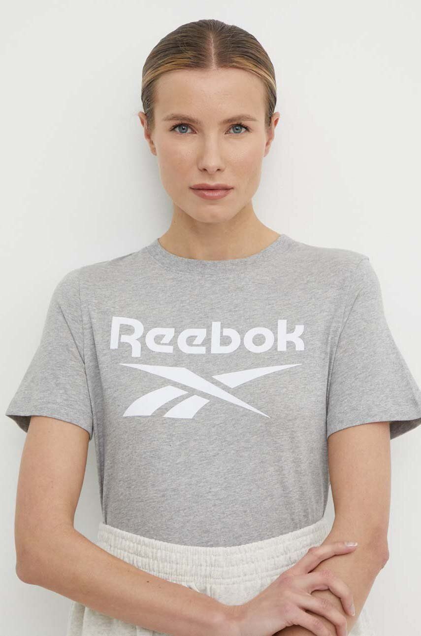 Reebok tricou din bumbac Identity femei, culoarea gri, 100034852