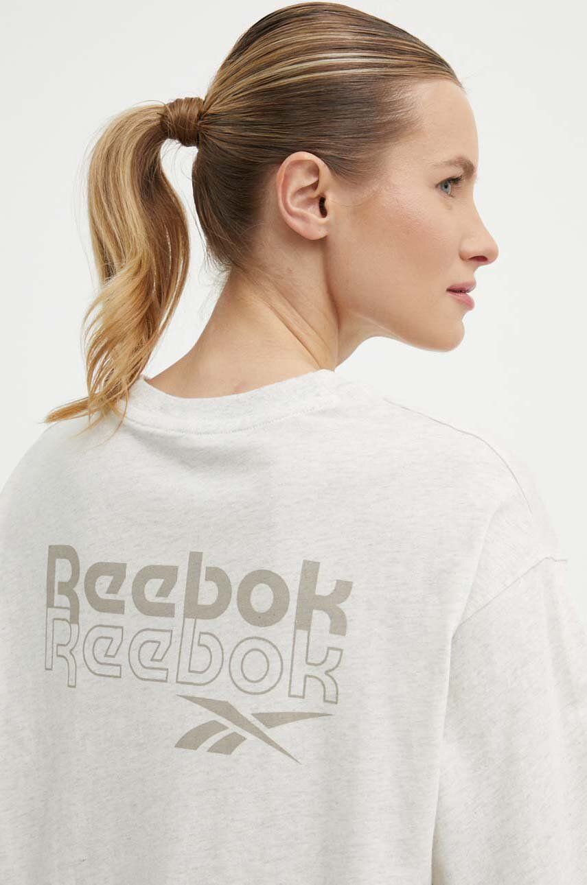 Bavlněné tričko Reebok béžová barva, 100075401