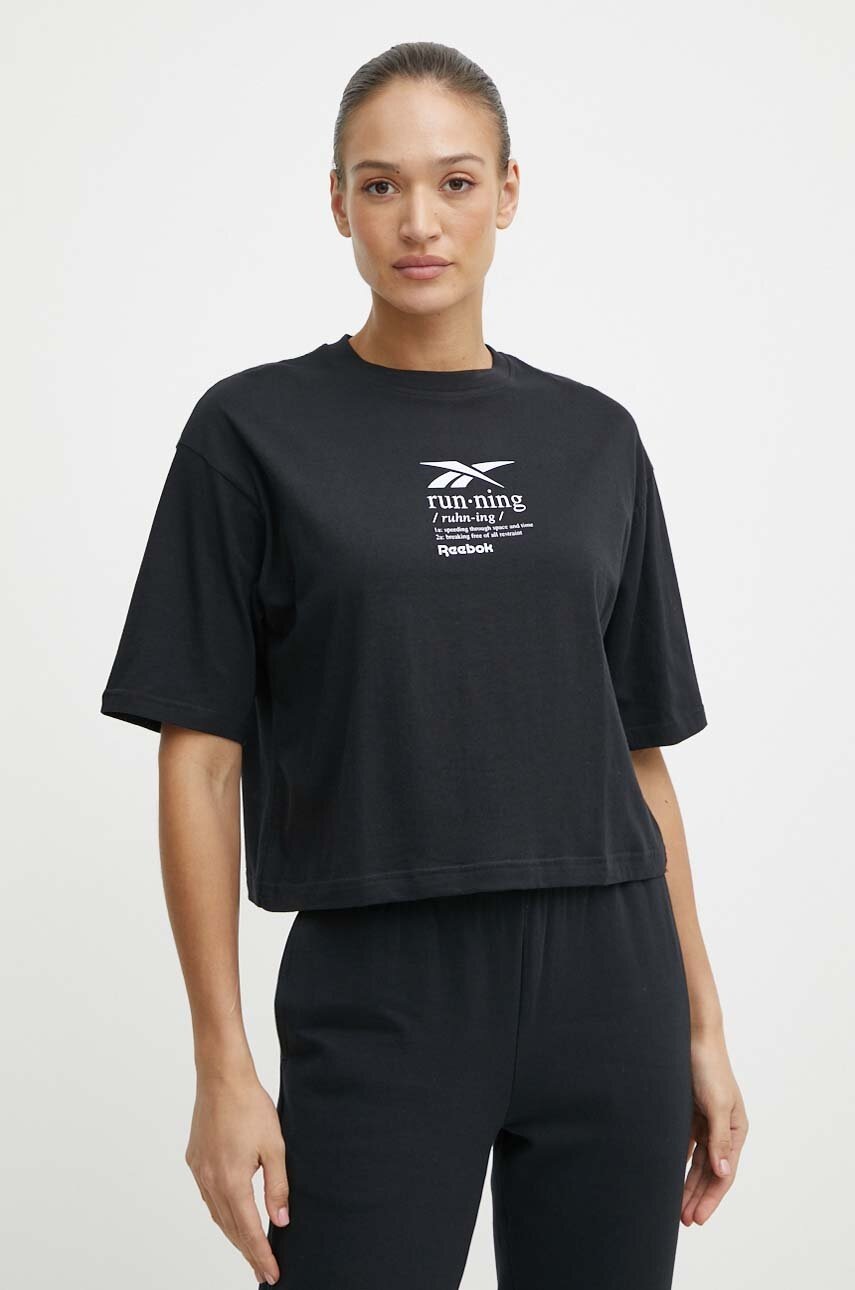 

Памучна тениска Reebok в черно 100075396, Черен
