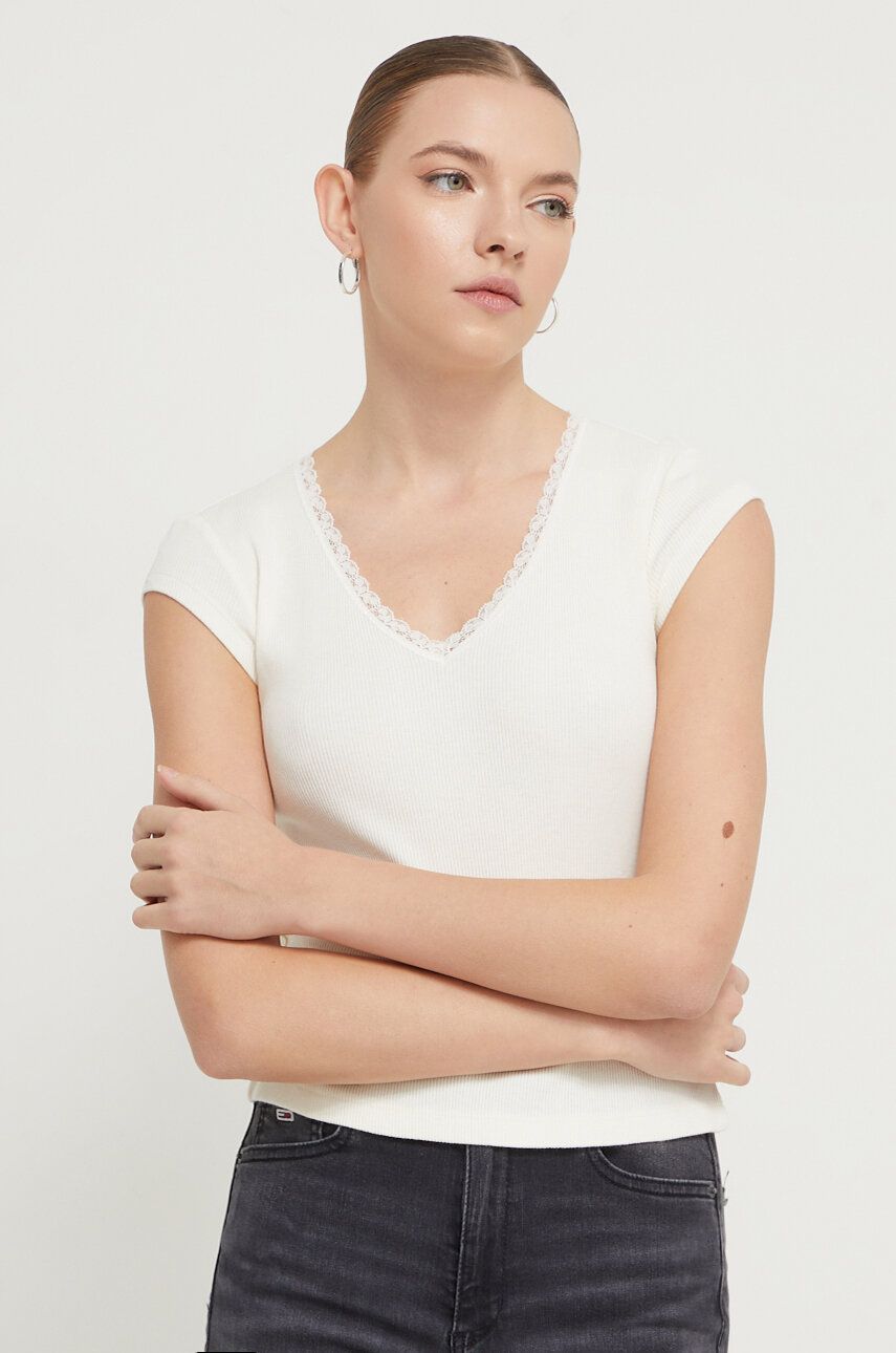 Superdry tricou din bumbac femei, culoarea bej