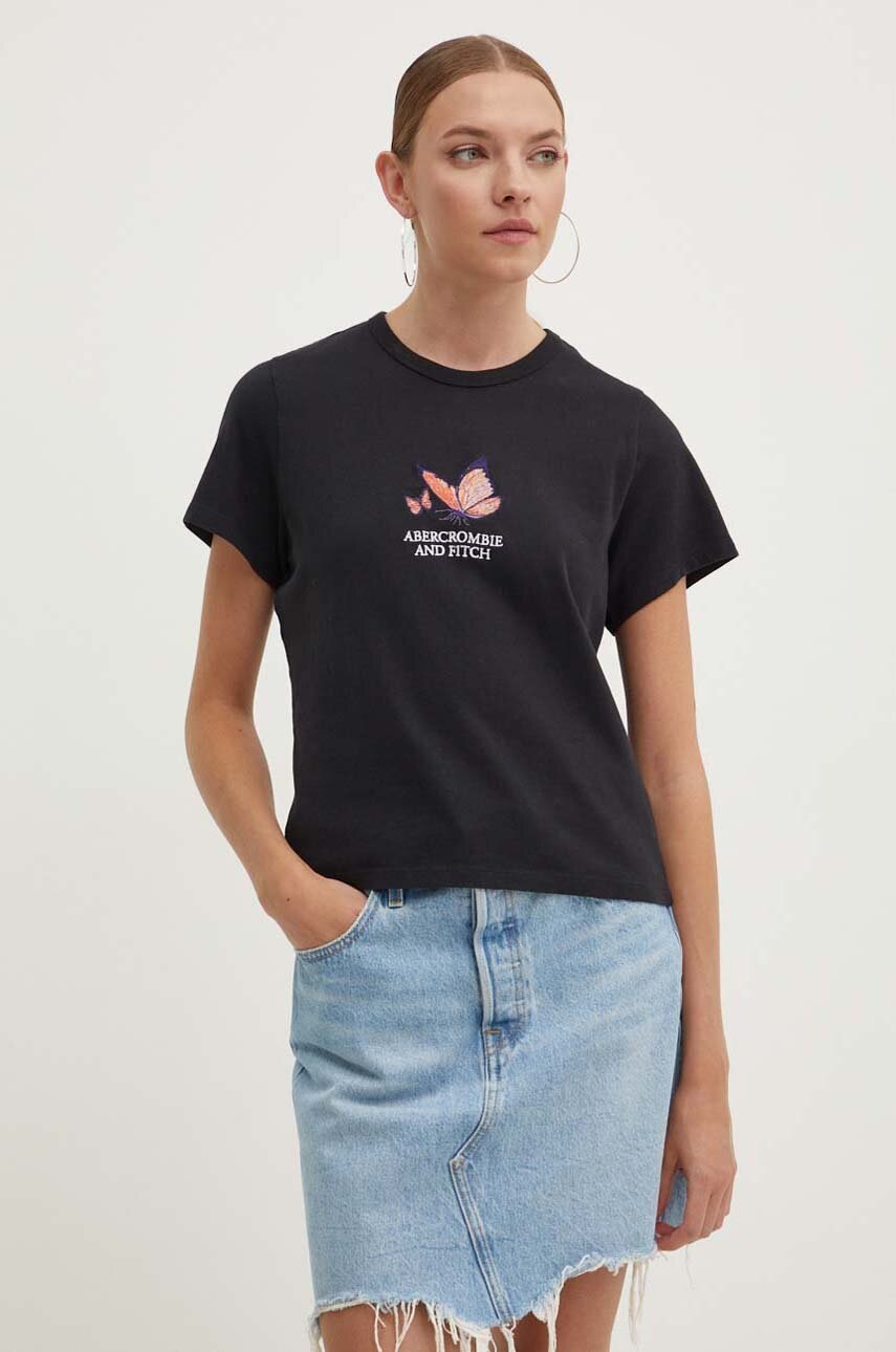 Abercrombie & Fitch Βαμβακερό μπλουζάκι Abercrombie & Fitch γυναικεία, χρώμα: μαύρο