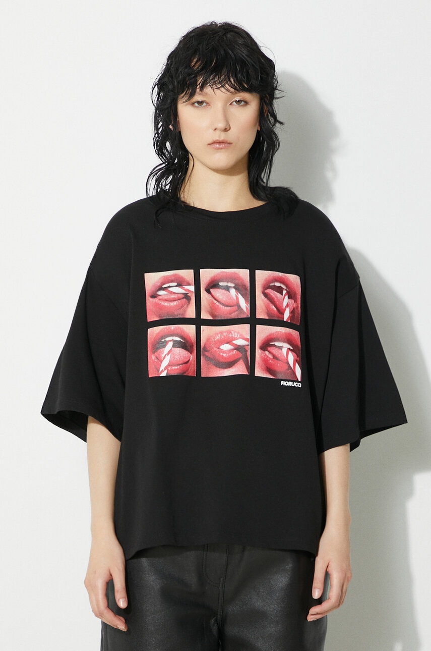 Fiorucci tricou din bumbac Mouth Print Padded T-Shirt femei, culoarea negru, M01FPTSH105CJ01BK01 Fiorucci tricou din bumbac Mouth Print Padded T-Shirt femei, culoarea negru, M01FPTSH105CJ01BK01