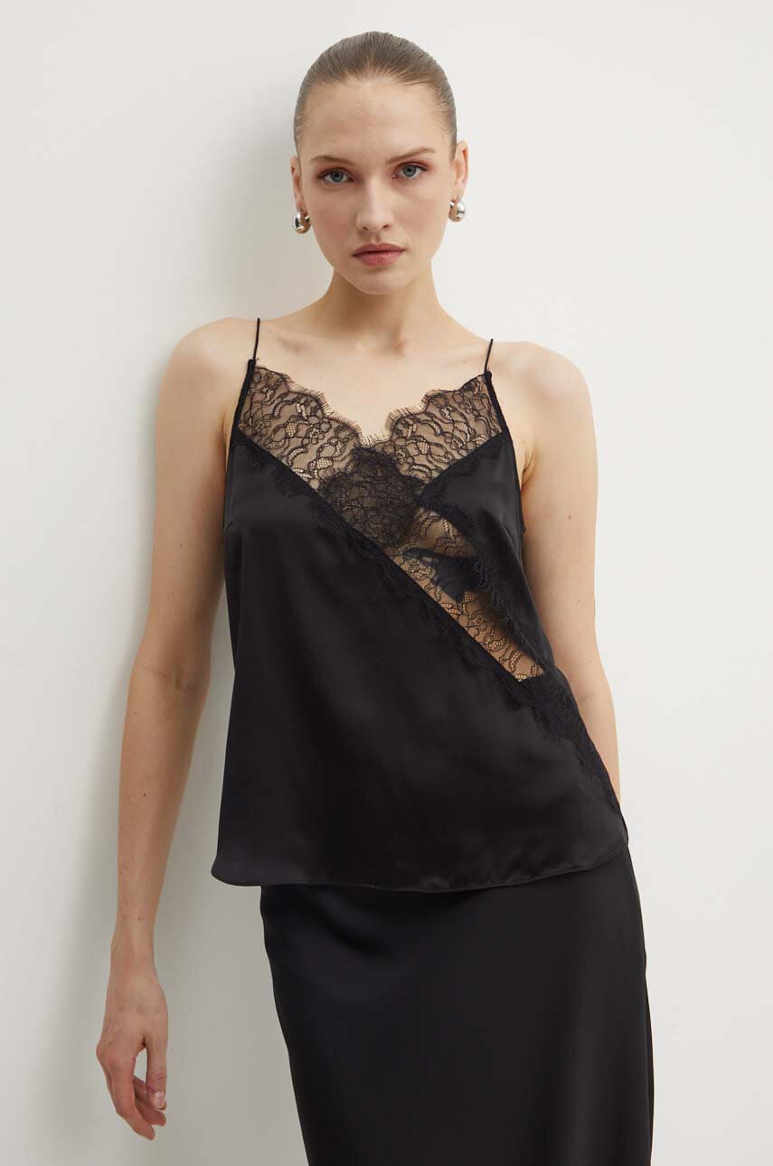 Custommade top de mătase Yazmira culoarea negru, cu imprimeu, 999312101 Custommade top de mătase Yazmira culoarea negru, cu imprimeu, 999312101