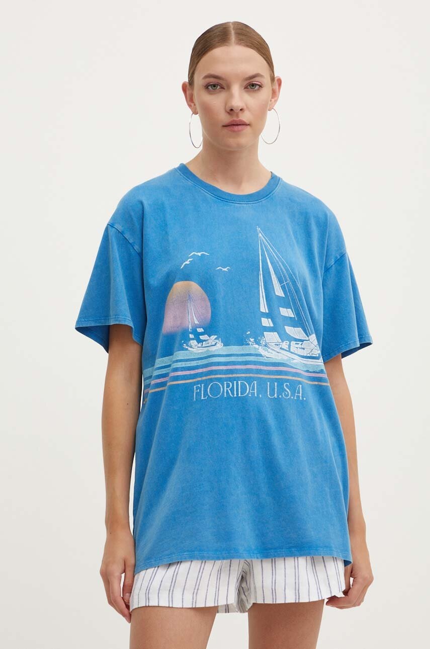 

Памучна тениска Hollister Co. в синьо, Син