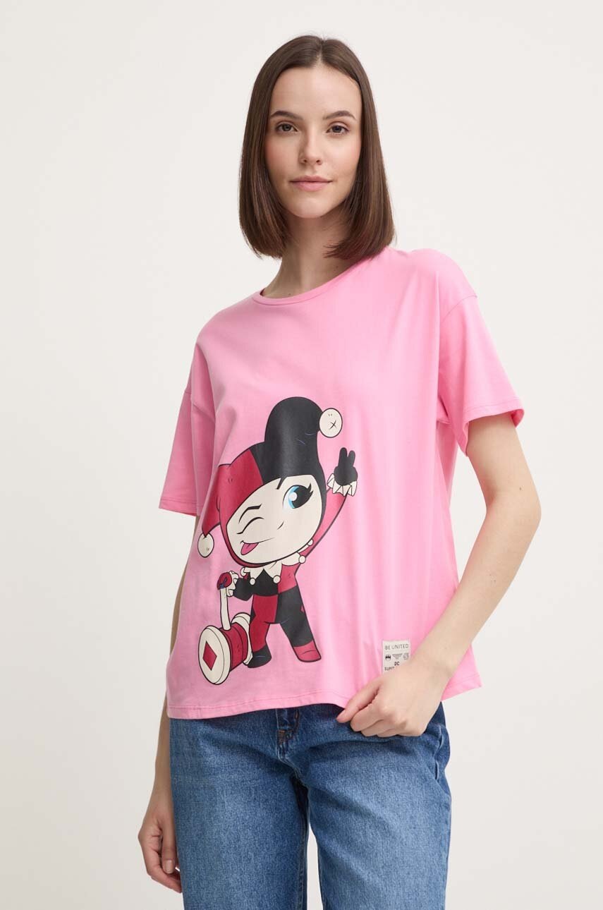 

Памучна тениска United Colors of Benetton x DC в розово 30963M06E, Розов