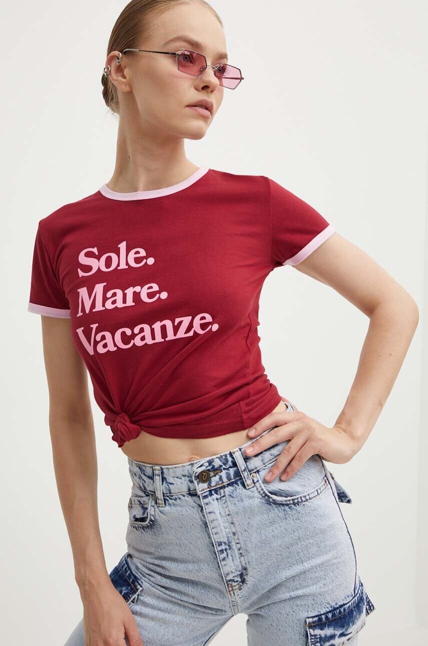 Drivemebikini tricou din bumbac Sole Mare Vintage femei, culoarea bordo