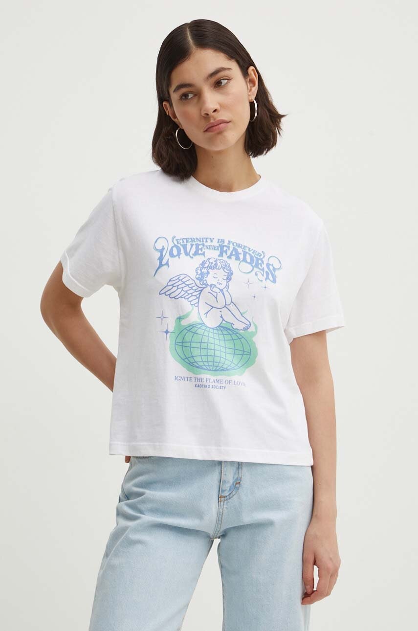 Kaotiko tricou din bumbac femei, culoarea alb, AO025-01-M002 Kaotiko tricou din bumbac femei, culoarea alb, AO025-01-M002