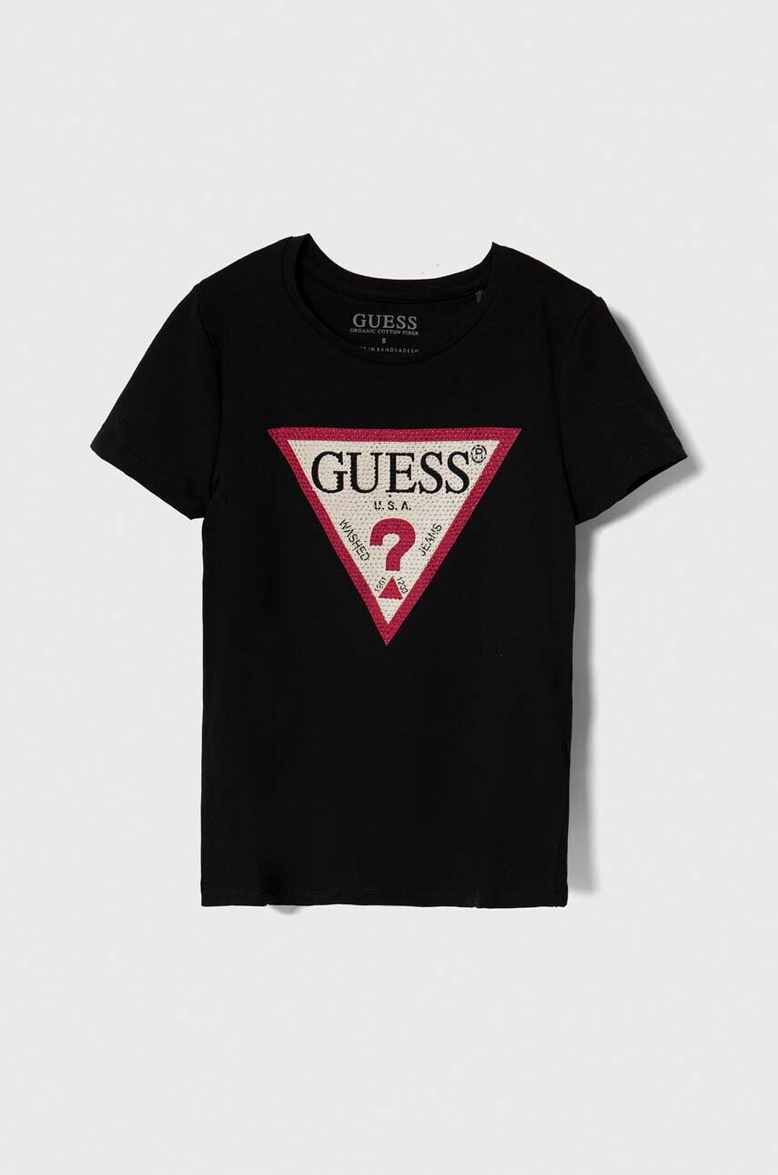 Levně Dětské tričko Guess černá barva