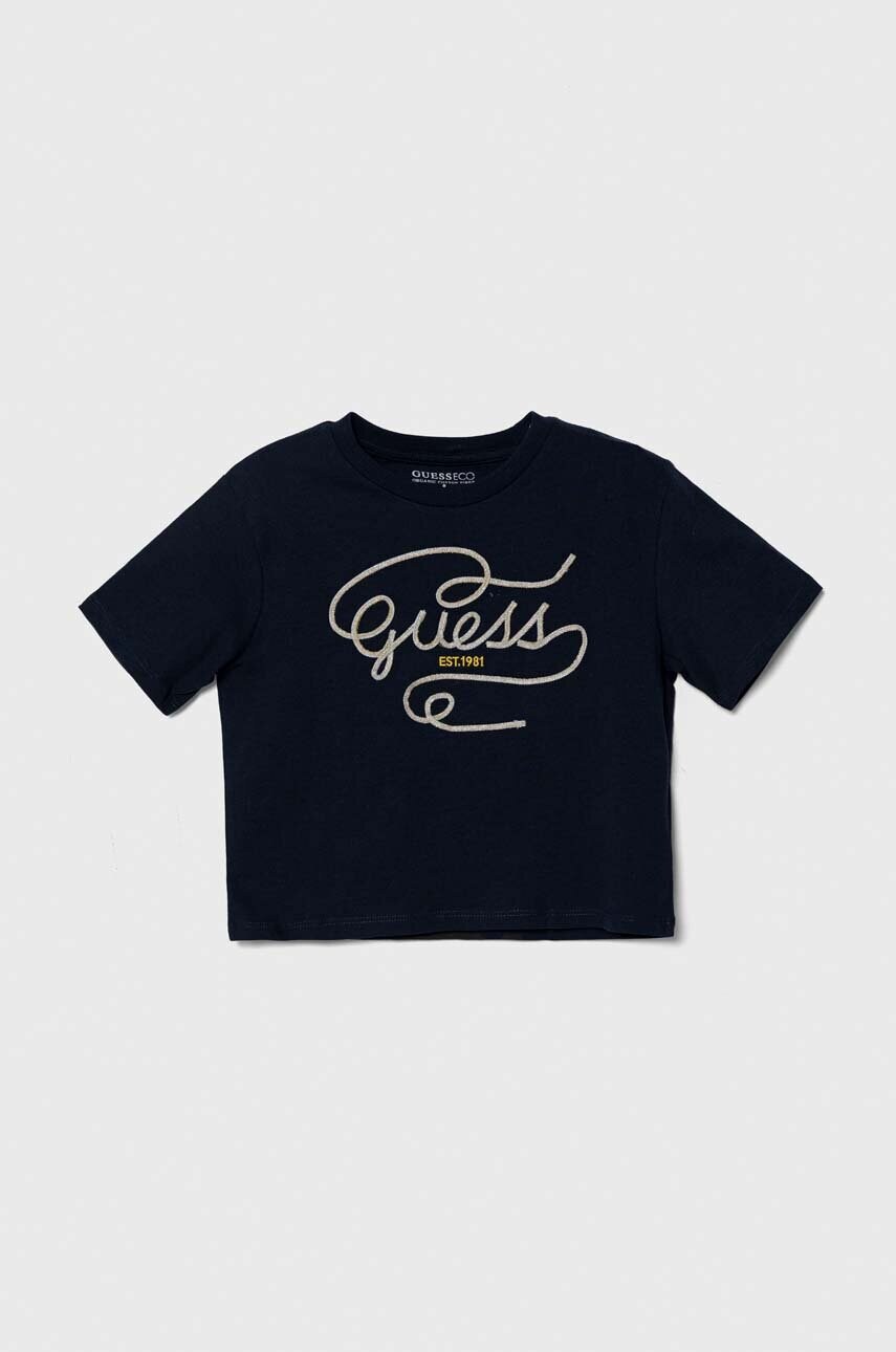 

Детска памучна тениска Guess в тъмносиньо, Тъмносин