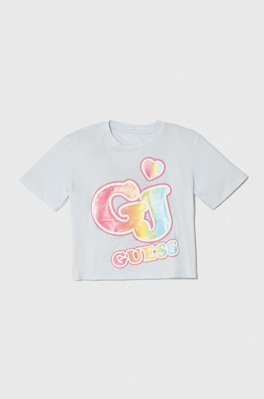 

Детска памучна тениска Guess в синьо, Син