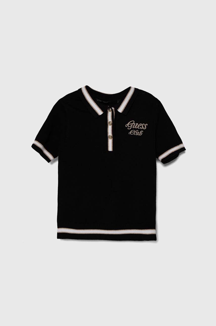 

Детска тениска Guess в черно с яка, Черен