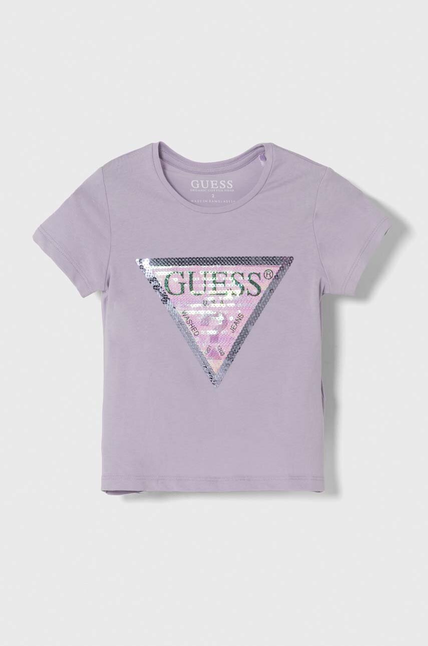 Детская футболка Guess цвет фиолетовый Детская футболка Guess цвет фиолетовый