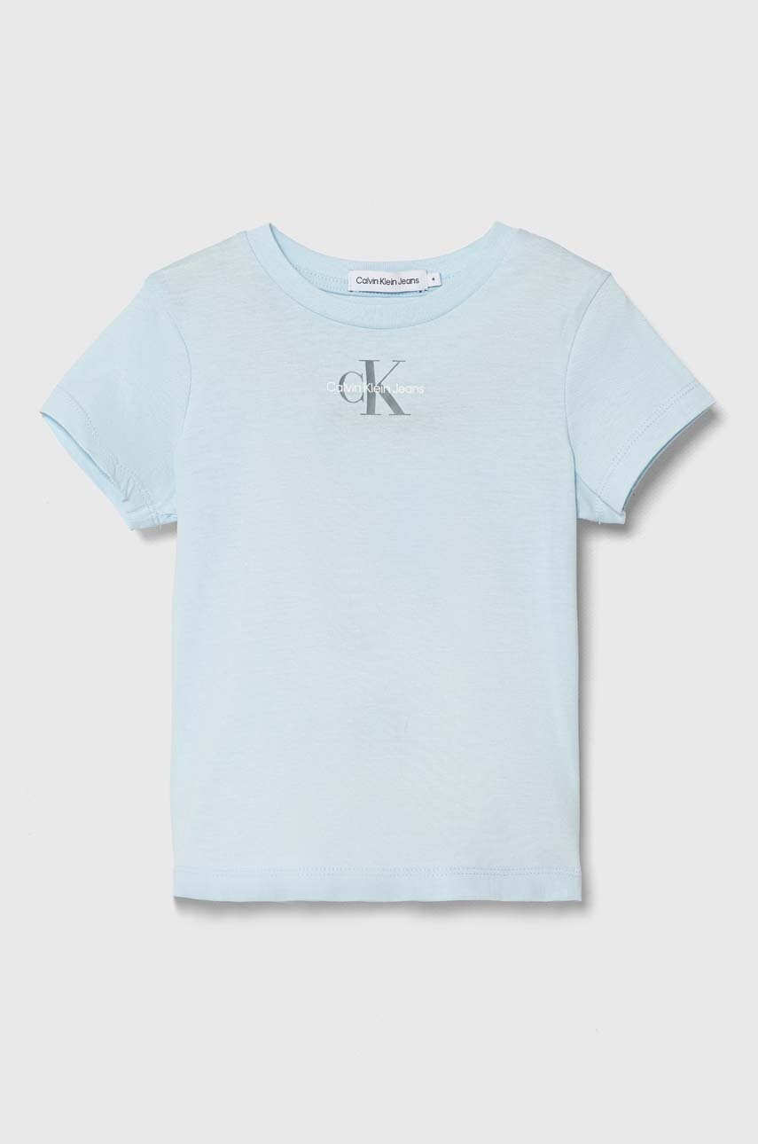 

Детска памучна тениска Calvin Klein Jeans в синьо, Син