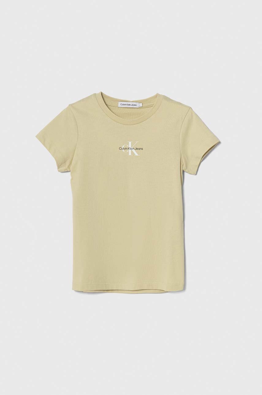 

Детска памучна тениска Calvin Klein Jeans в зелено, Зелен