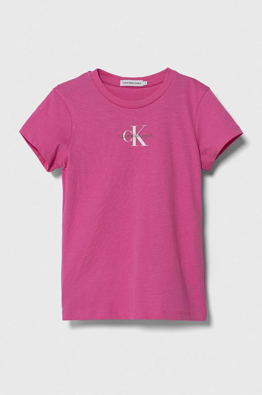 

Детска памучна тениска Calvin Klein Jeans в розово, Розов