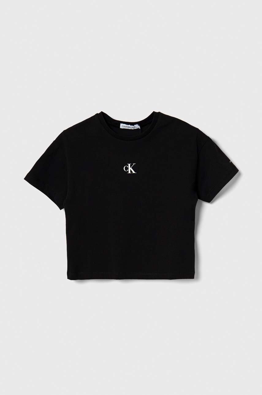 

Детска памучна тениска Calvin Klein Jeans в черно, Черен