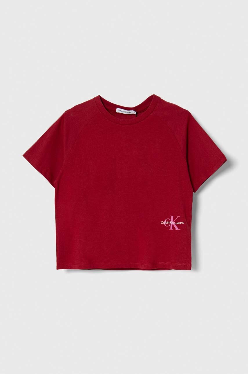 

Детска памучна тениска Calvin Klein Jeans в бордо