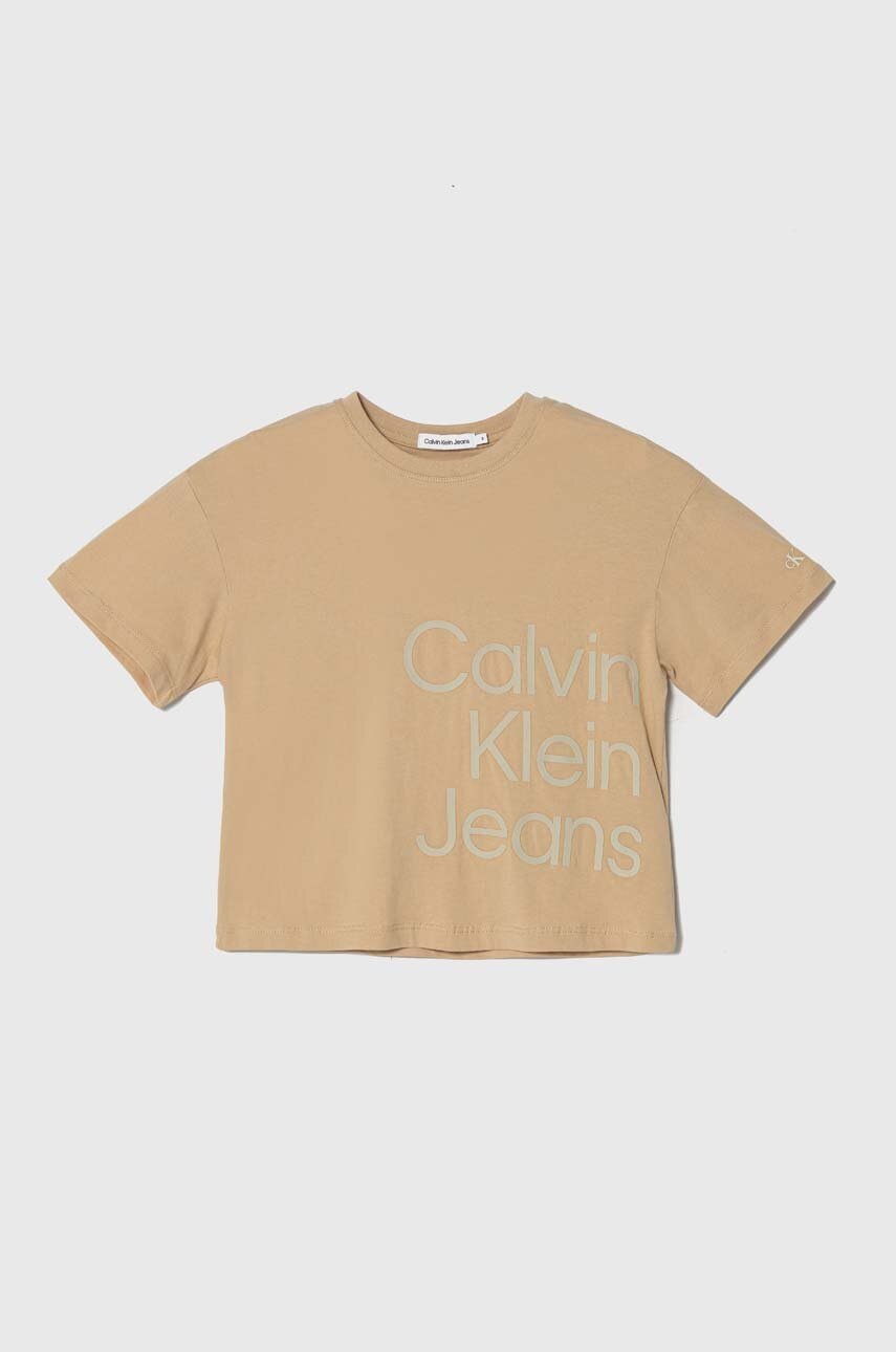 

Детска памучна тениска Calvin Klein Jeans в бежово, Бежов